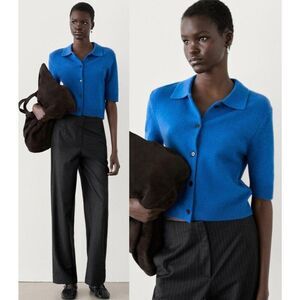 Massimo Dutti Womens Sweater XS Blue Wool Cashmere Cardigan 5749/639 NWT